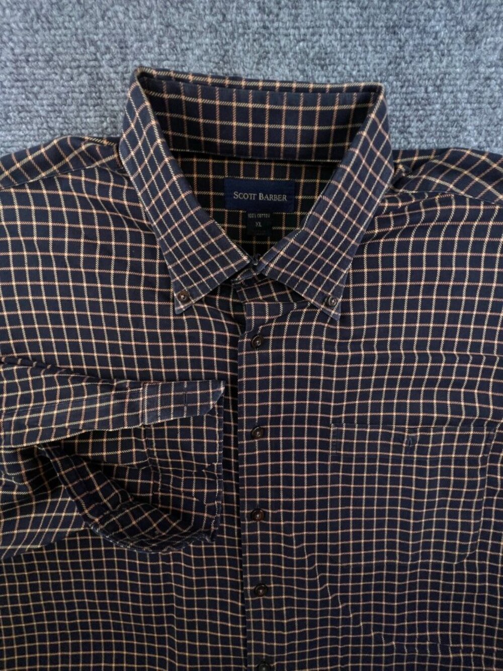 Scott Barber Long Sleeve Button Up Shirt Men’s XL Cotton Black Yellow Check